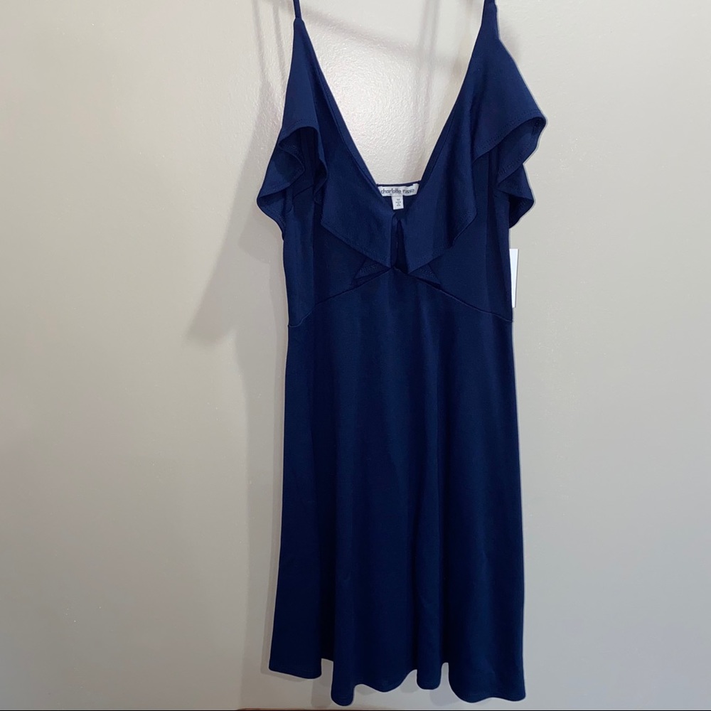 Charlotte Russe Navy Ruffle V Neck dress - Med ✨